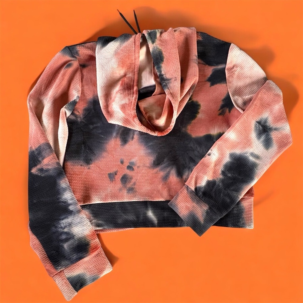 AQ-Sport XL Tie-Dye Hoodie in Pink, Peach, and Black Waffle-knit - Picture 4 of 12